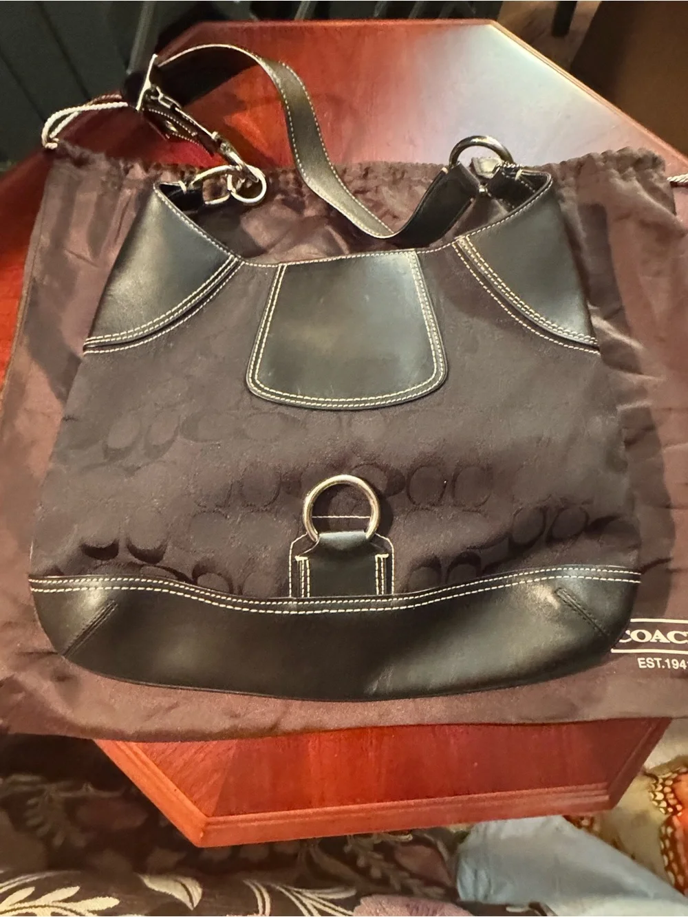 Coach chocolate brown Signature Canvas and Leather Shoulder Bag